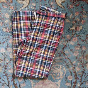 RARE Polo Ralph Lauren navy blue red yellow white madras plaid slim pants 34/34